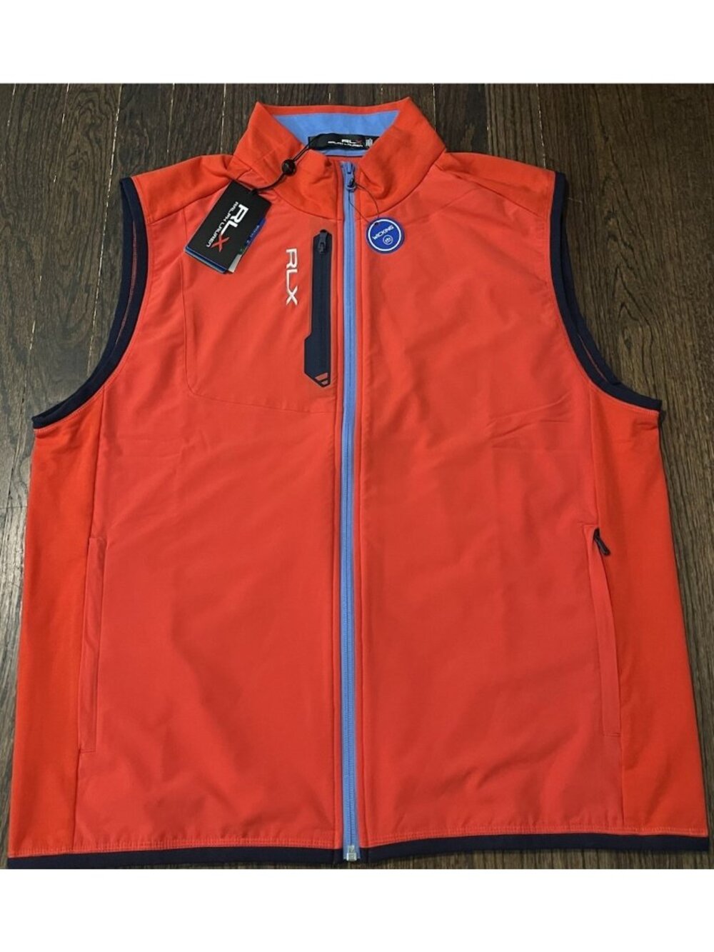 NWT Ralph Lauren RLX Golf Full Zip Wicking Stretch Vest Red/Blue Mens Large $168